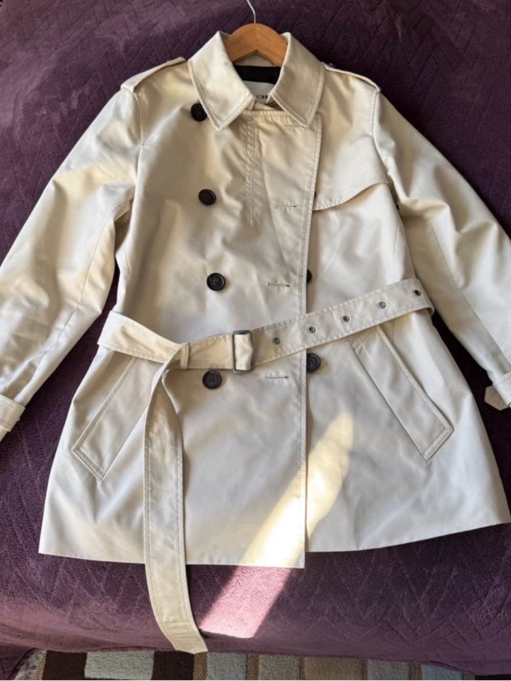 Coach Beige Double-Breasted Trench Coat with Belt - Picture 8 of 11